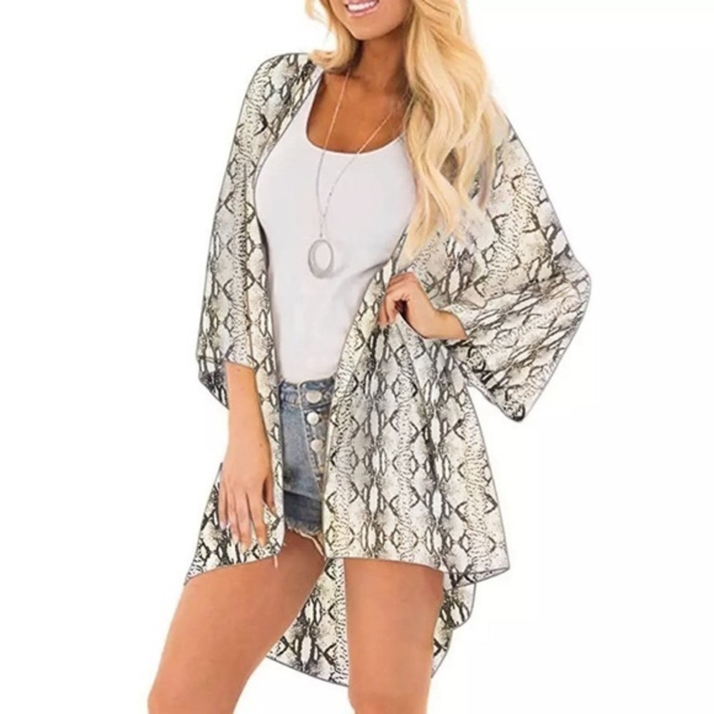 NEW Python Snake Skin Print Kimono Open Sheer Cardigan BOUTIQUE